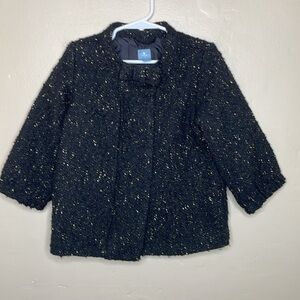 BABY GAP Tweed Dress Coat Black Gold Sparkle Snap Front Elastic Cuffs 2T (Girls)